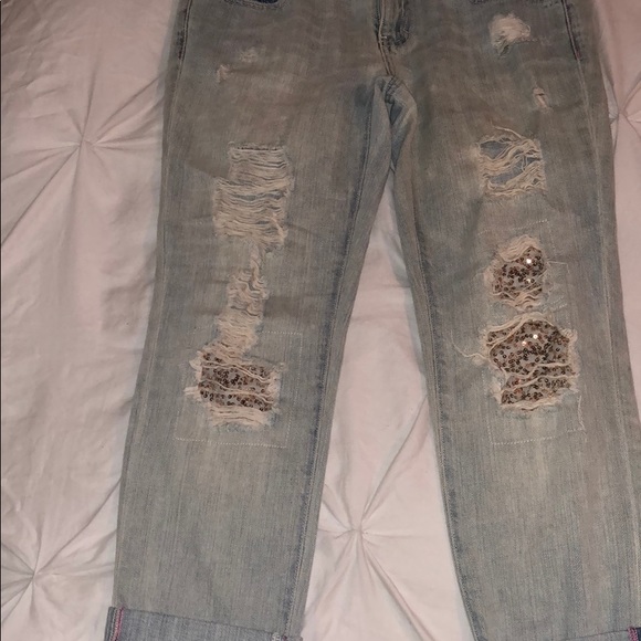 VS PINK limited edition destroyed sequins Jeans - Picture 2 of 2